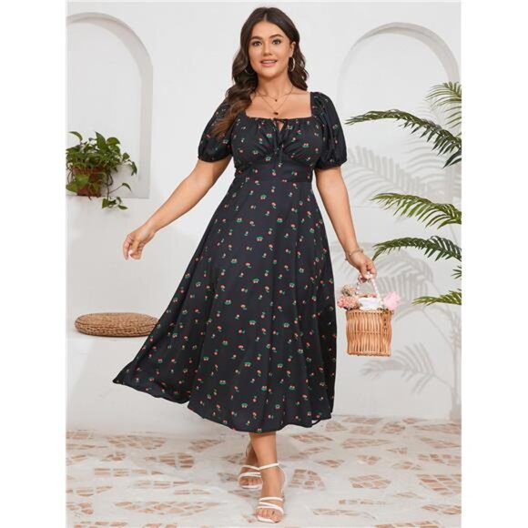 Women's Plus Size Summer Dress Short Sleeve Square Neck Milkmaid Maxi Long Dress - Picture 3 of 6